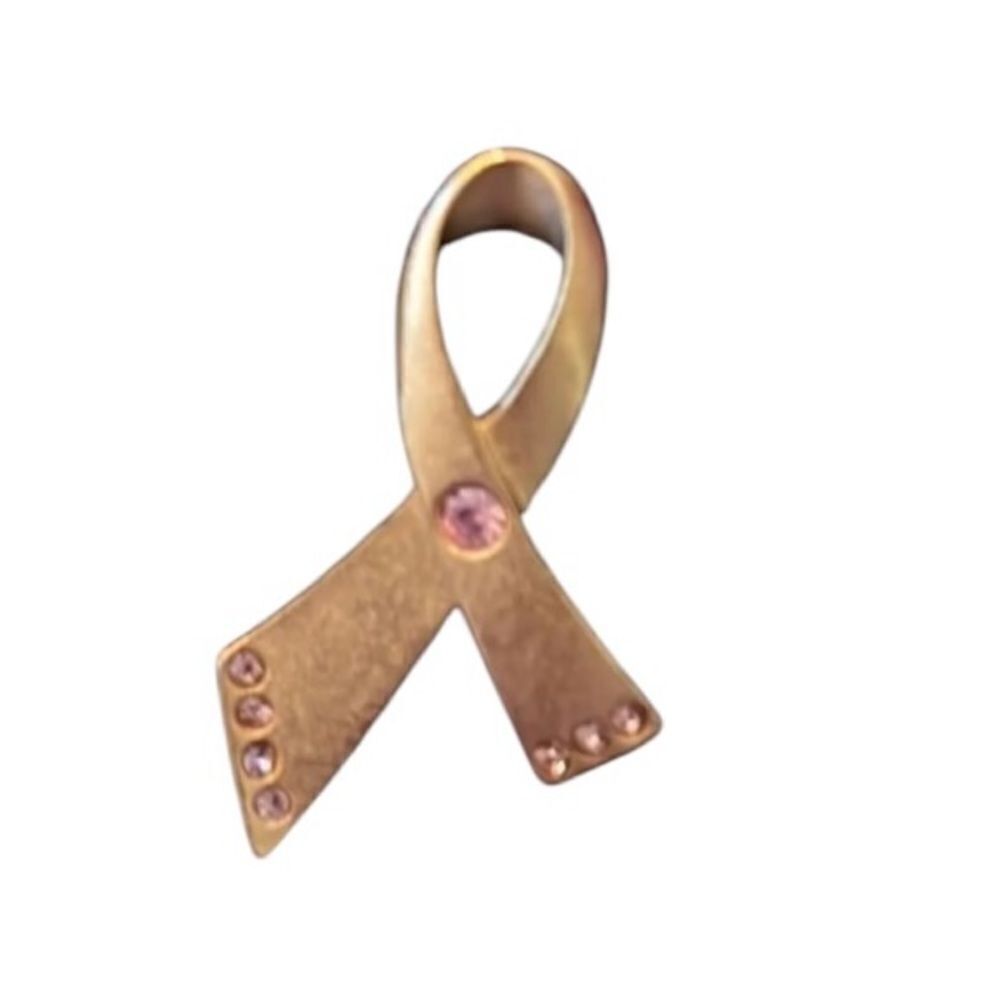 NWOT vintage Avon gold tone with pink  stones breast cancer ribbon pin